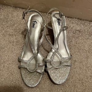 Silver sparkle short heels